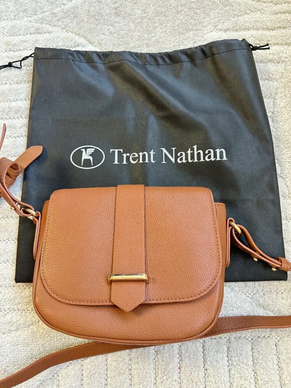 Trent Nathan Violetta Genuine Leather Tan Crossbody Saddle Bag